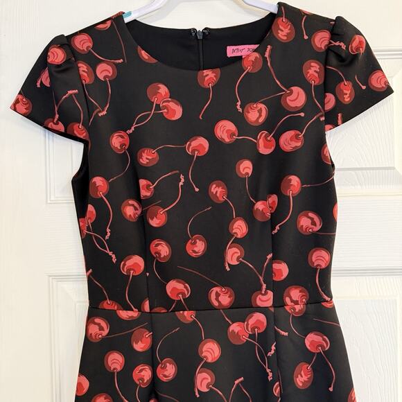 Betsey‎ Johnson Dress Sz 4 Rockabilly Pinup Retro Cherry Print Bombshell 50s 60s - Picture 2 of 15